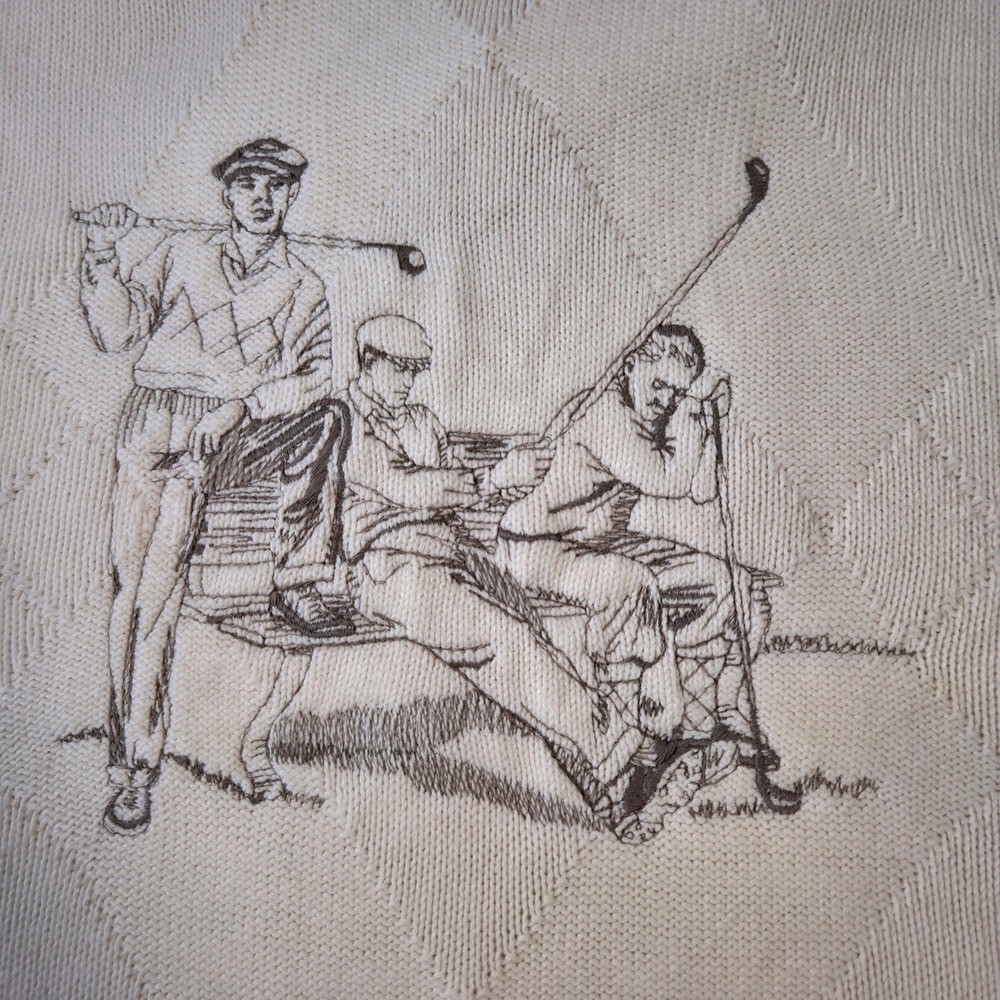 Vintage Fairway Sport Sweater Mens 100% Cotton Diamond Knit Graphic‎ Golfcore